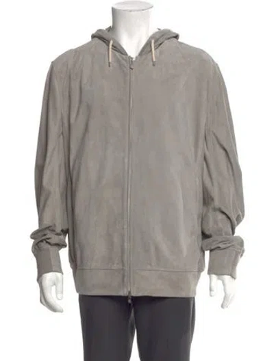 Pre-owned Brunello Cucinelli Leather Crew Neck Hoodie In Gray