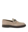 Brunello Cucinelli Crocodile Effect Round Toe Flat Sole Loafers In Neutral