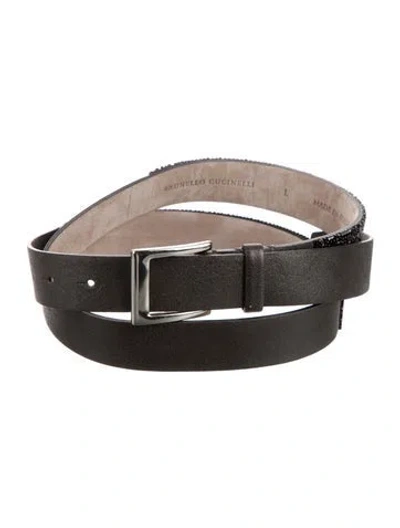 Pre-owned Brunello Cucinelli Leather Crystal Embellishments Belt In Black