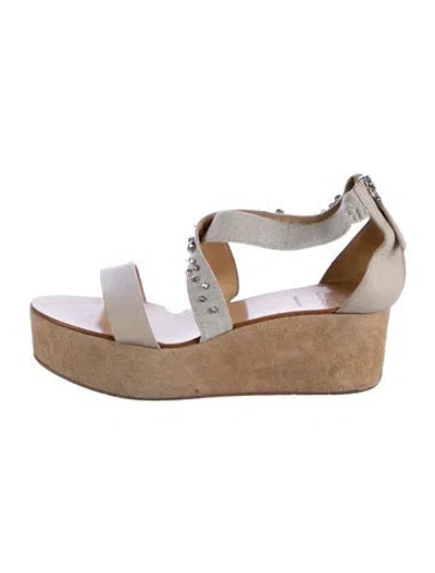 Pre-owned Brunello Cucinelli Leather Crystal Embellishments Espadrilles In Gray