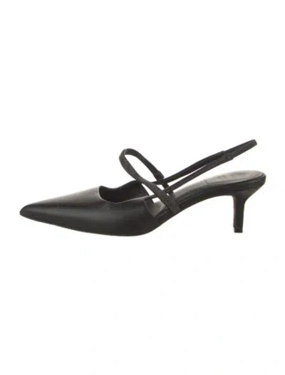 Pre-owned Brunello Cucinelli Leather Crystal Embellishments Slingback Pumps In Black