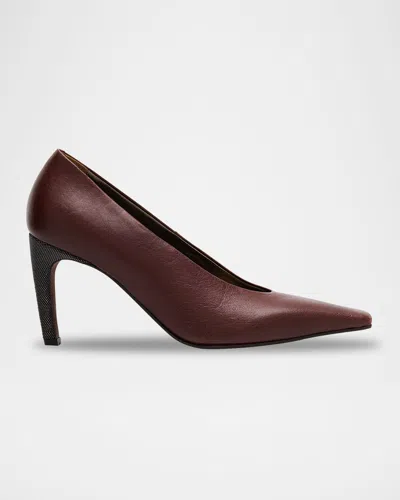 Brunello Cucinelli Leather Curved-heel Pumps In Burgundy