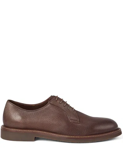 Brunello Cucinelli Leather Derby Shoes In Brown