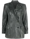 Brunello Cucinelli Leather Double-breasted Jacket In Green