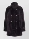 Brunello Cucinelli Leather Double-breasted Jacket High Collar In Black