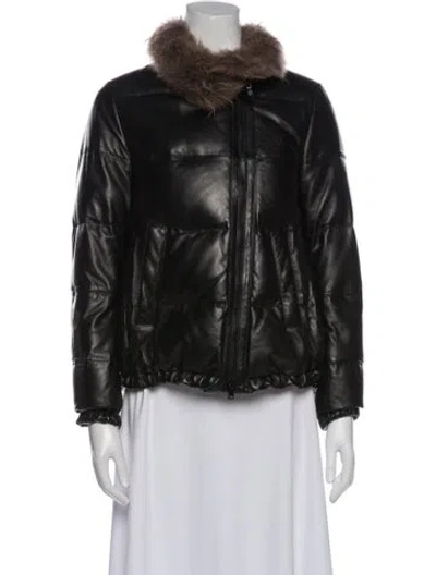 Pre-owned Brunello Cucinelli Leather Down Jacket In Black