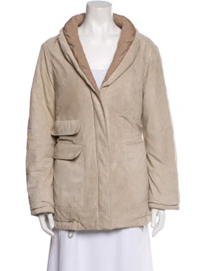 Pre-owned Brunello Cucinelli Leather Down Jacket In Gray
