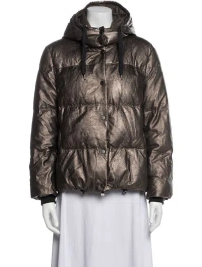 Pre-owned Brunello Cucinelli Leather Down Jacket In Green