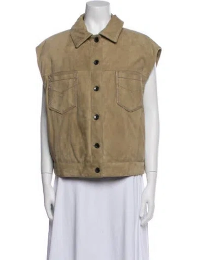 Pre-owned Brunello Cucinelli Leather Down Jacket In Neutral