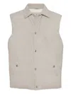 Brunello Cucinelli Leather Vest With Sleeveless Design And Slip Pockets In Neutral