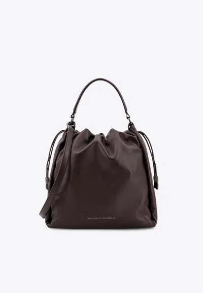Brunello Cucinelli Women Mellow Bucket Leather Handbag With Monili Detail In Multi