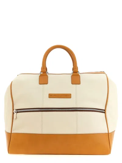 Brunello Cucinelli Leather Duffel Bag Home & Lifestyle Beige In Multi