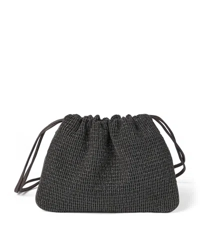 Brunello Cucinelli Leather Embellished Drawstring Cross-body Bag In Gray