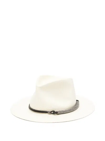 Brunello Cucinelli Leather-embellishment Fedora Hat In White