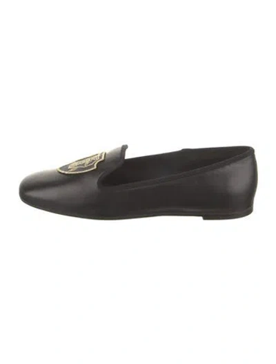Pre-owned Brunello Cucinelli Leather Embroidered Accent Loafers In Black