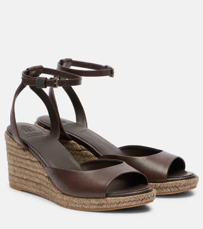 Brunello Cucinelli Leather Espadrille Wedges