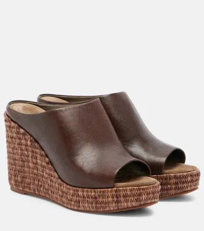 Brunello Cucinelli Leather Espadrille Wedges In Brown