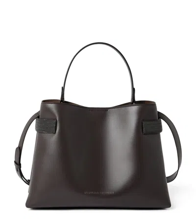Brunello Cucinelli Leather Essence Top-handle Bag In Brown