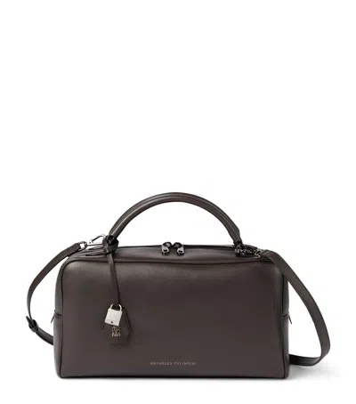 Brunello Cucinelli Leather Explorer Boston Top-handle Bag In Brown