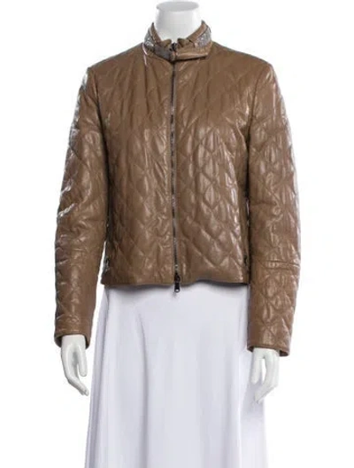 Pre-owned Brunello Cucinelli Leather Faux Fur Jacket In Brown