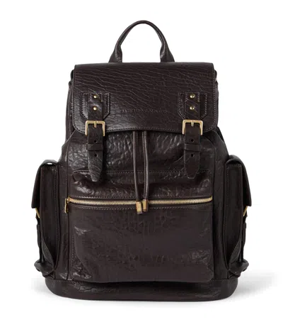 Brunello Cucinelli Leather Flap Closure Backpack In Brown