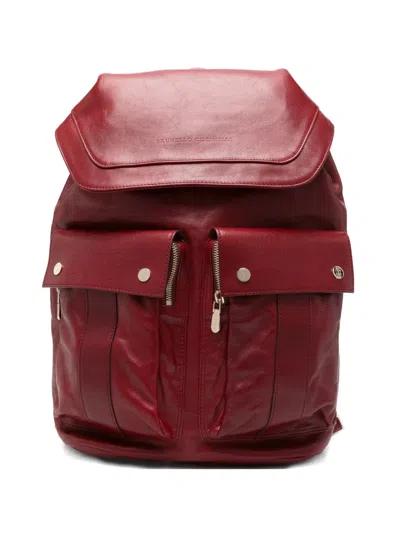Brunello Cucinelli Leather Flap-top Backpack In Red