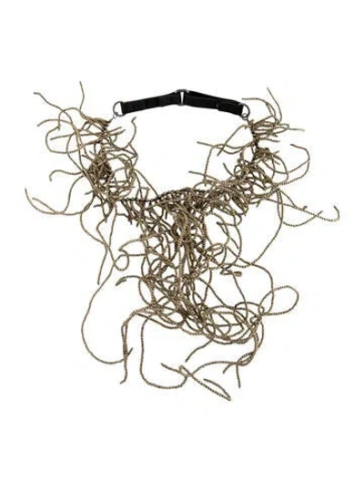 Pre-owned Brunello Cucinelli Leather Fringe Collar Necklace, 18" In Black