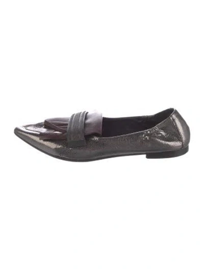 Pre-owned Brunello Cucinelli Leather Fringe Trim Accent Loafers In Gray