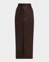 Brunello Cucinelli Leather Front-slit Skirt In Burgundy
