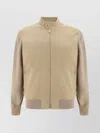 BRUNELLO CUCINELLI LEATHER FRONT ZIPPER JACKET WITH HIGH COLLAR
