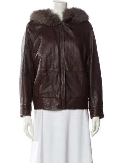 Pre-owned Brunello Cucinelli Leather Fur Jacket In Brown