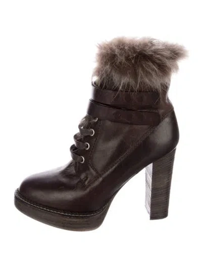 Pre-owned Brunello Cucinelli Leather Fur Trim Lace-up Boots In Multi