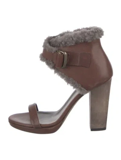 Pre-owned Brunello Cucinelli Leather Fur Trim Sandals In Multi