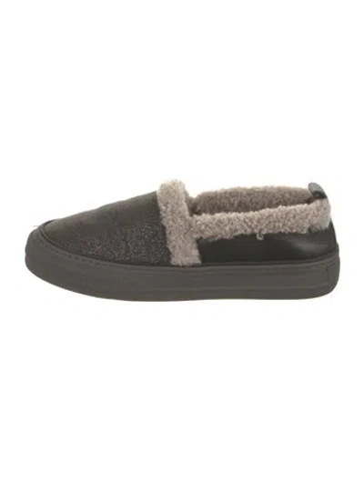 Pre-owned Brunello Cucinelli Leather Fur Trim Sneakers In Black