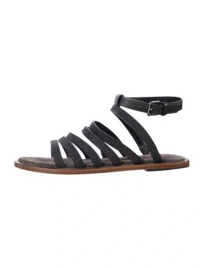 Pre-owned Brunello Cucinelli Leather Gladiator Sandals In Black