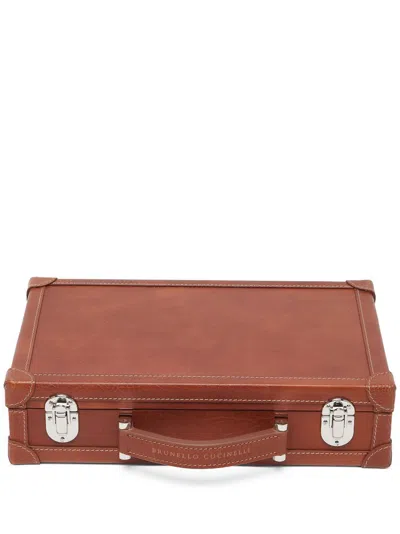 Brunello Cucinelli Leather Glasses Case In Brown
