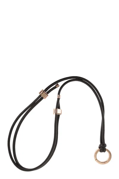 Brunello Cucinelli Leather Glasses Cord With Pendant In Black