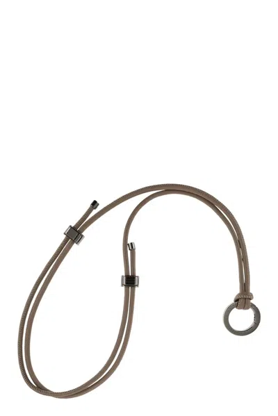 Brunello Cucinelli Leather Glasses Cord With Pendant In Beige