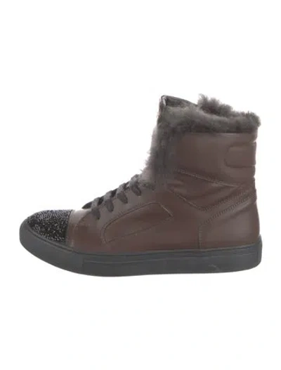 Pre-owned Brunello Cucinelli Leather Glitter Accents Boots In Brown