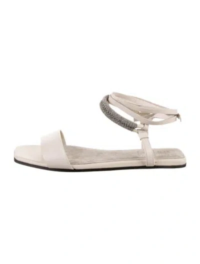 Pre-owned Brunello Cucinelli Leather Glitter Accents Sandals In Neutrals