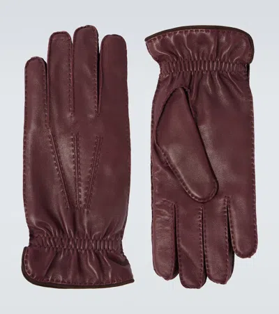 Brunello Cucinelli Leather Gloves In Burgundy