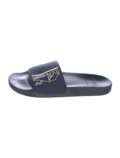 Pre-owned Brunello Cucinelli Leather Graphic Print Slides In Blue