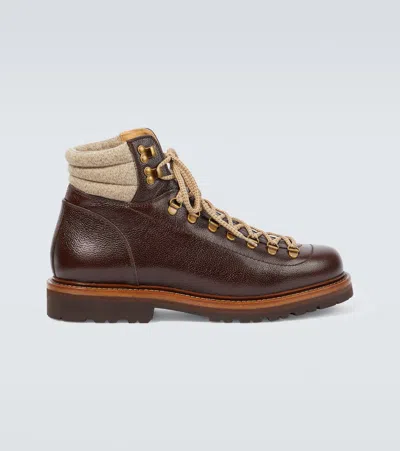 Brunello Cucinelli Leather Hiking Boots In Brown
