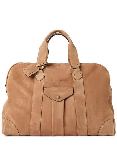 Brunello Cucinelli Leather Holdall Bag In 褐色
