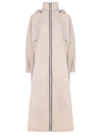 Brunello Cucinelli Leather Hooded Coat In Pink