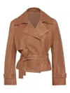 Brunello Cucinelli Vintage Nappa Leather Cropped Trench Coat In Brown