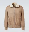 Brunello Cucinelli Bomber Jacket With Shearling Collar And Ribbed Finish