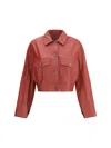 Brunello Cucinelli Cropped Leather Jacket With Patch Pockets In Red