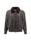 Brunello Cucinelli Shearling Collar Leather Jacket Women In Brown