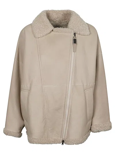 Brunello Cucinelli Off-centre Zip Padded Jacket In White
